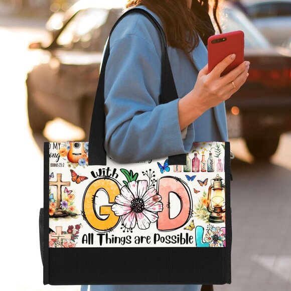 Large Aesthetic Tote with Versatile Pockets - Christian Faith Gift for Women - Picture 5 of 6